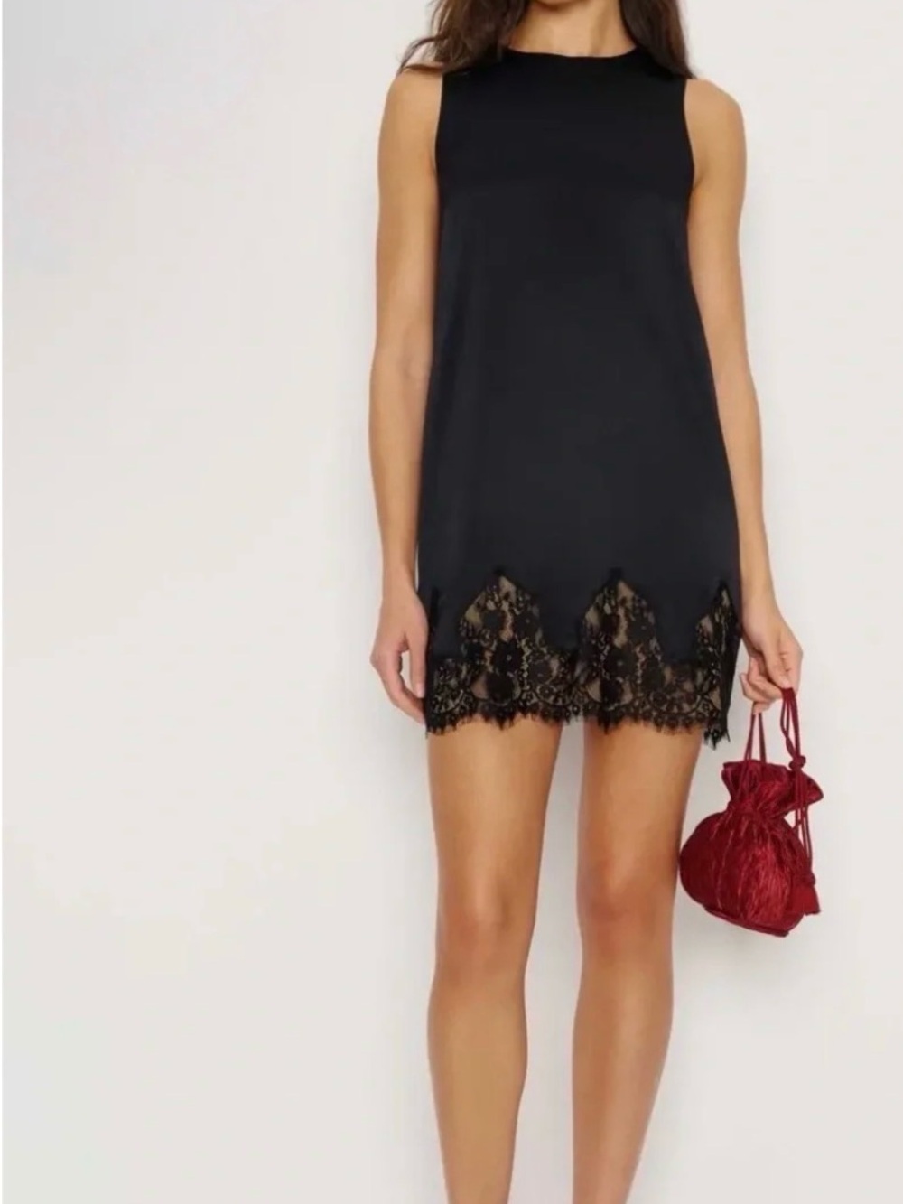 Reformation Black Lace-Hem Slip Dress